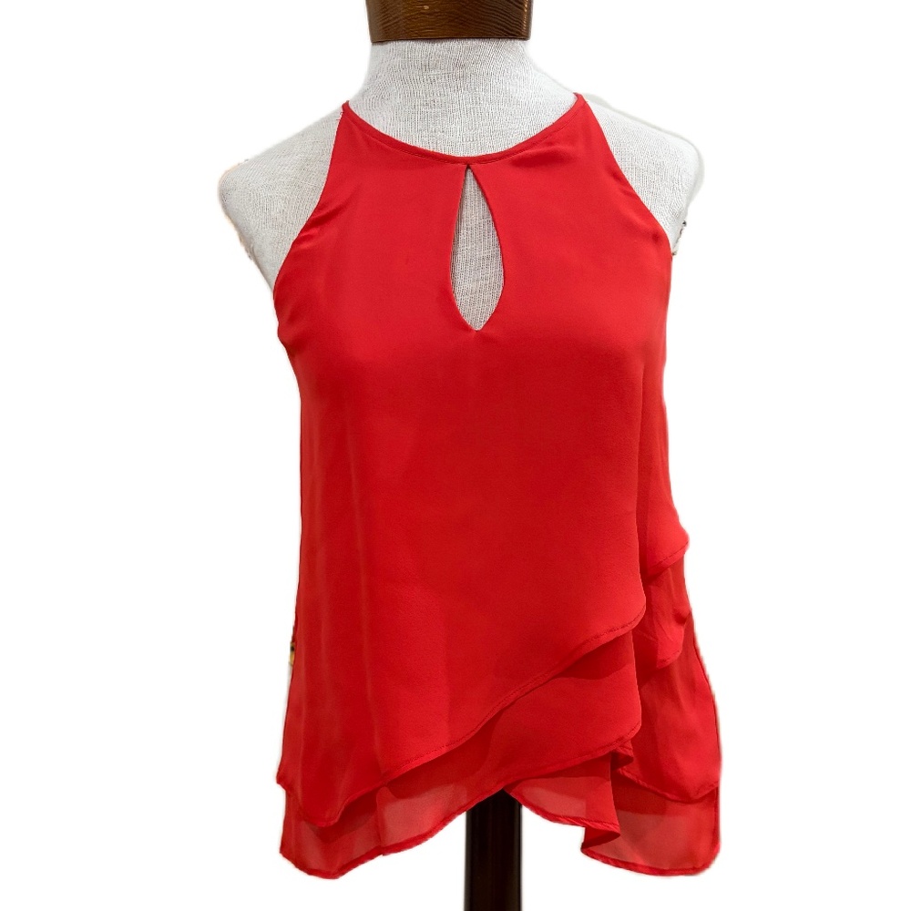 Parker Sheila silk keyhole ruffle tank red XS